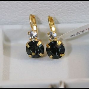 Mariana Black and Gold Drop Earrings with Crystal Accents